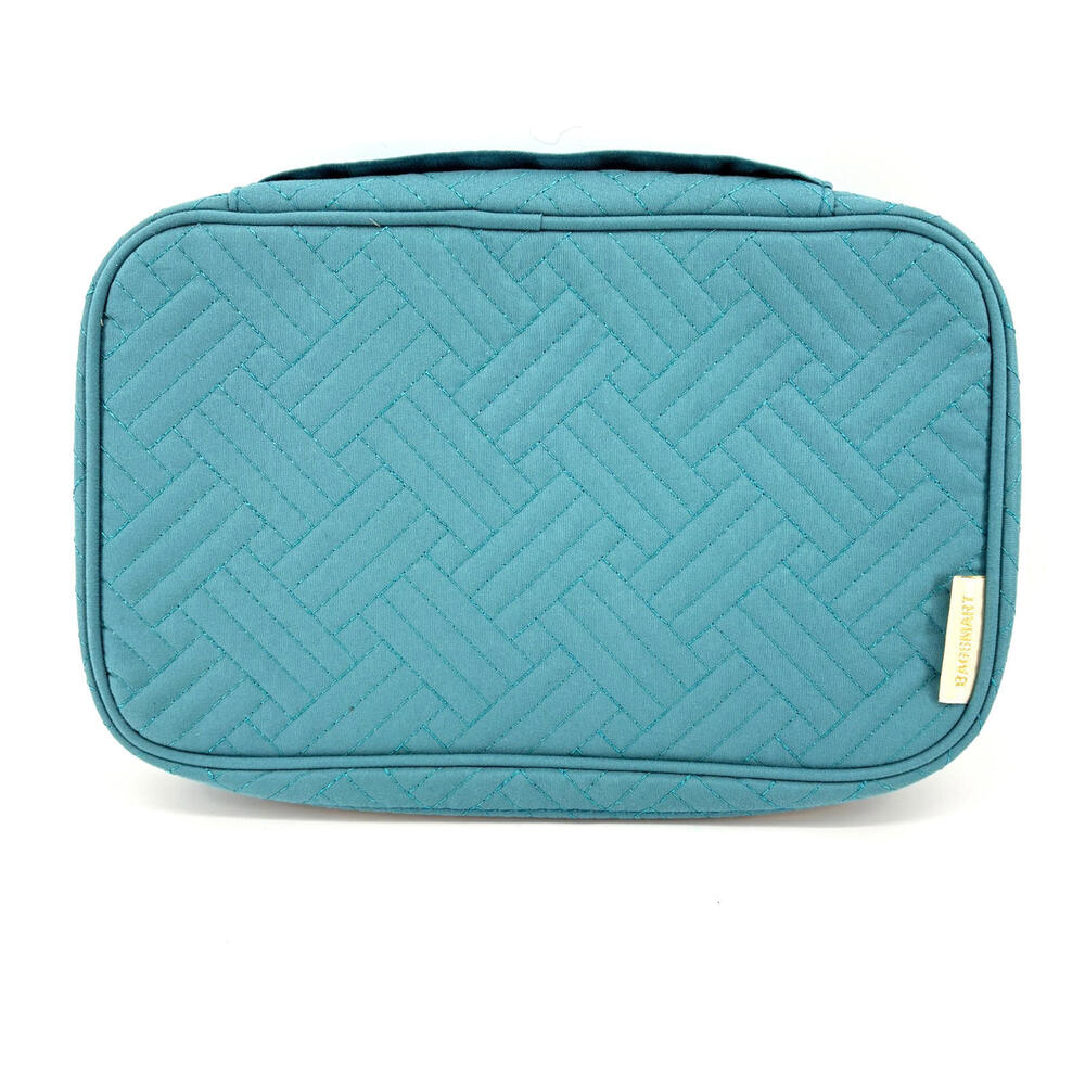 NWOT Bagsmart Jewelry Bag Organizer Teal Herringbone Quilted Zip Closure Handle